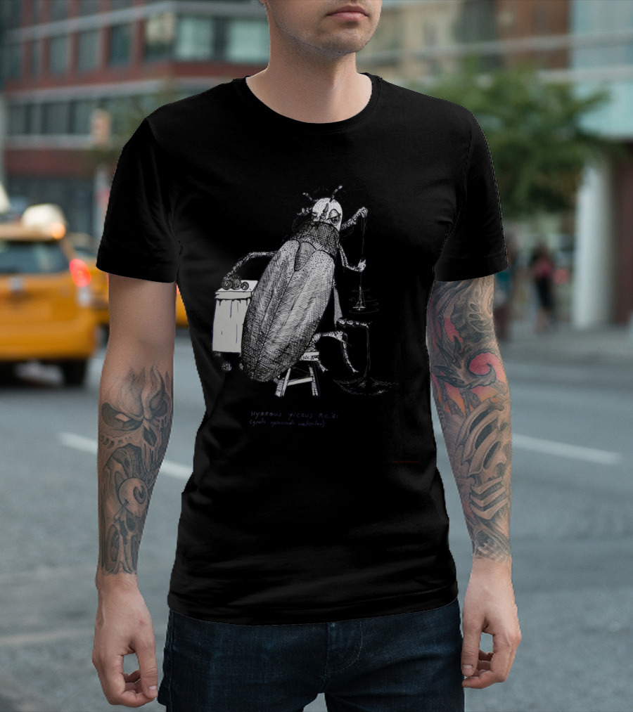 Hydrophilus Piceus Beetle Playing Piano in T-Shirt