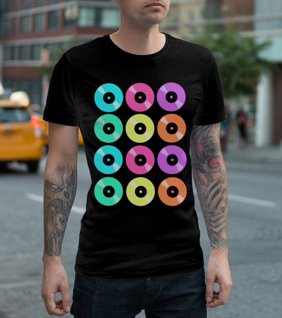 Vinyl Records Pop Art Color Grid Repeating T-Shirt