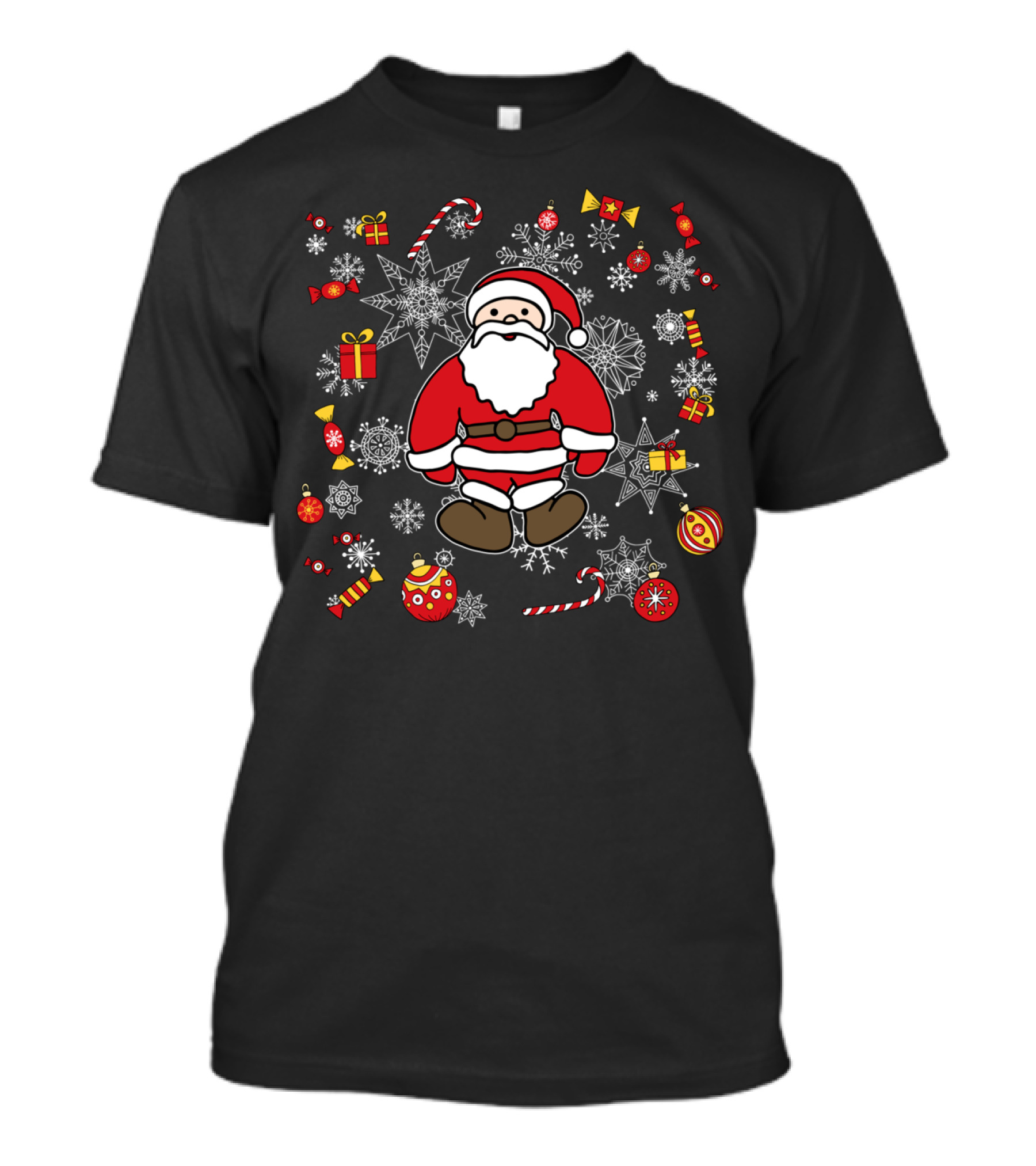 Santa Claus Snowflakes Candy Canes Presents New Year T-Shirt