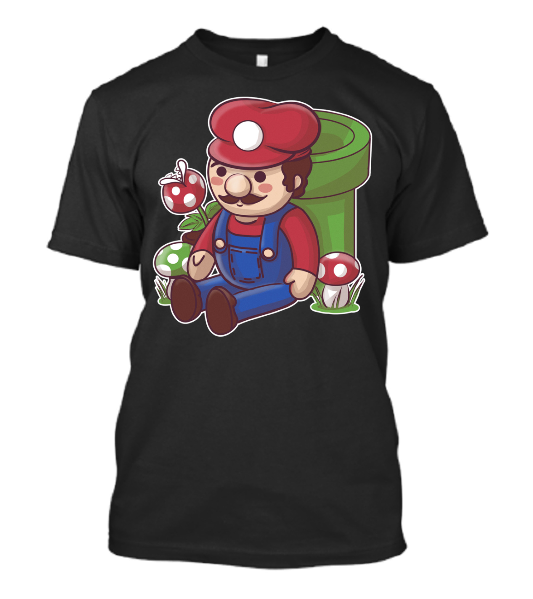 Plumber Toy Character Sitting With Mushrooms And Pipe T-Shirt