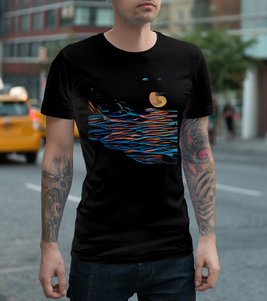 Moonlight Reflections Over Vibrant Beach Waves T-Shirt