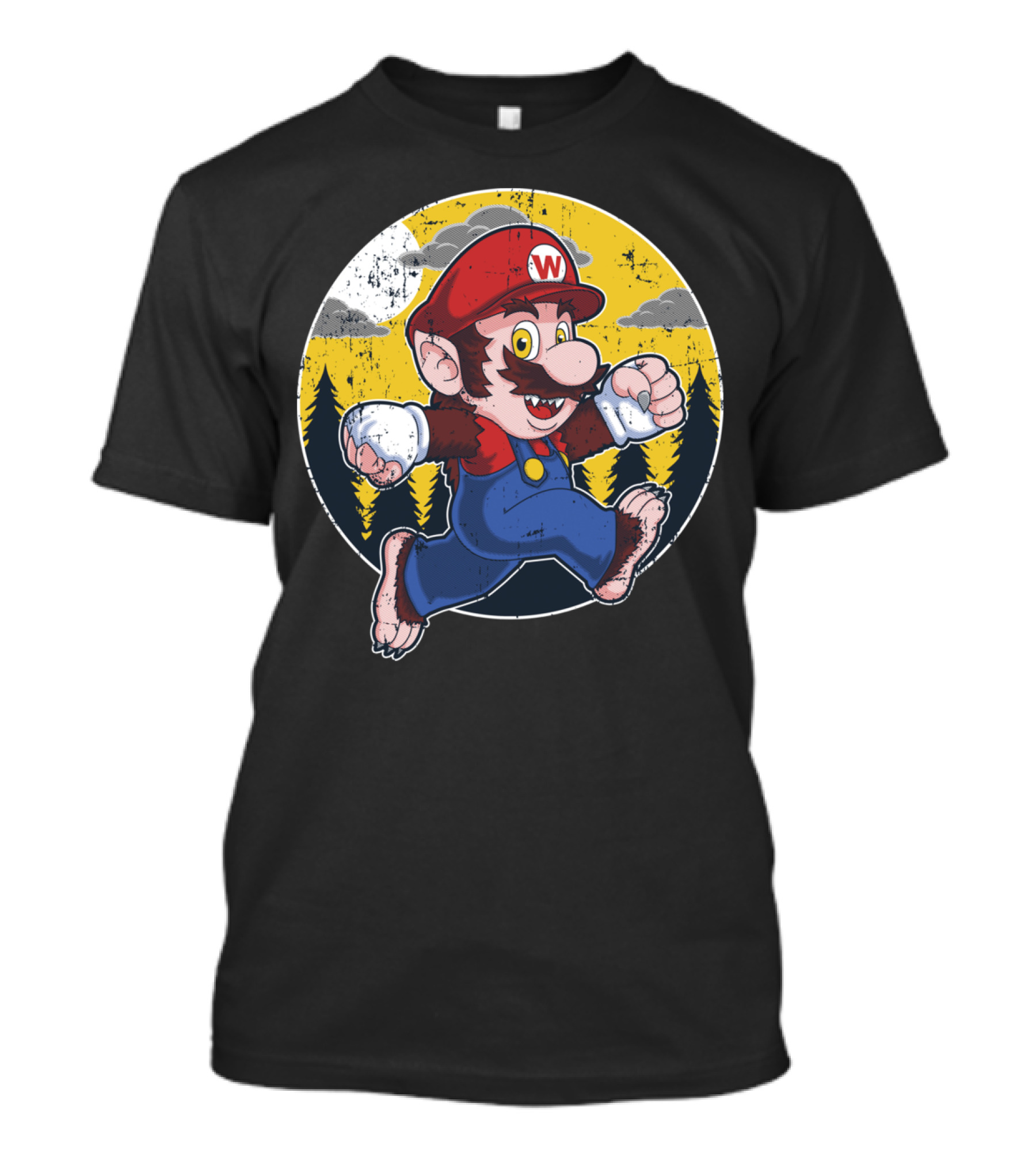 Werewolf Mario Running Under Full Moon In Forest T-Shirt