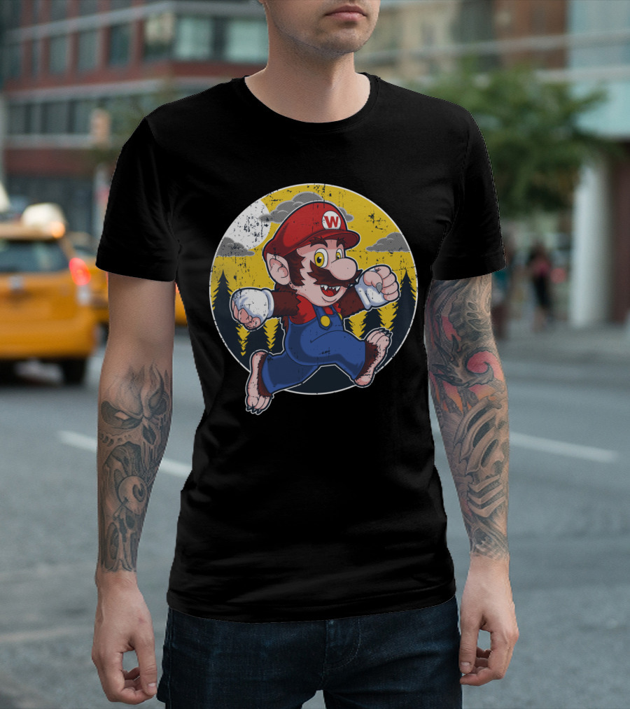 Werewolf Mario Running Under Full Moon In Forest T-Shirt