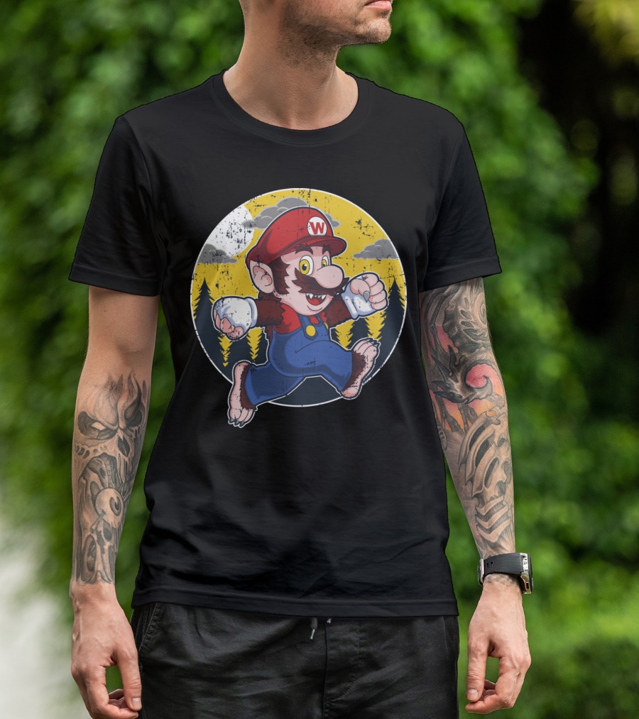 Werewolf Mario Running Under Full Moon In Forest T-Shirt