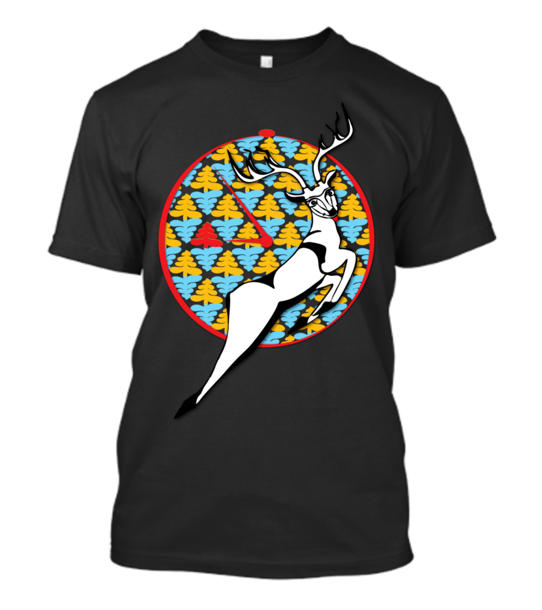 New Year Deer Geometric Pattern Circle T-Shirt