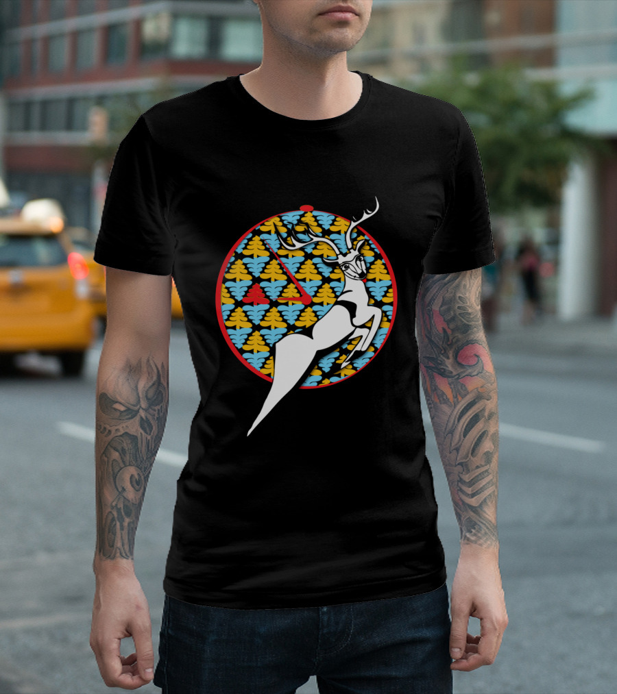 New Year Deer Geometric Pattern Circle T-Shirt