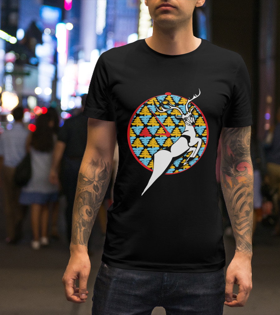 New Year Deer Geometric Pattern Circle T-Shirt