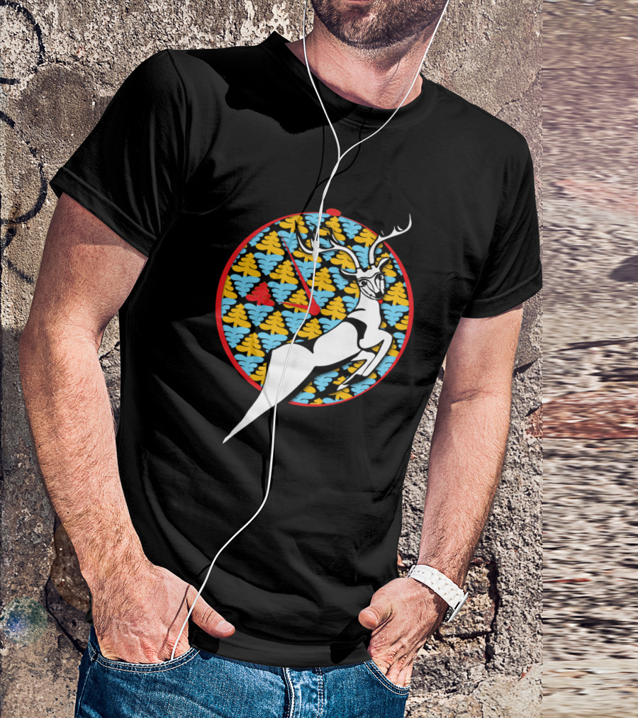 New Year Deer Geometric Pattern Circle T-Shirt