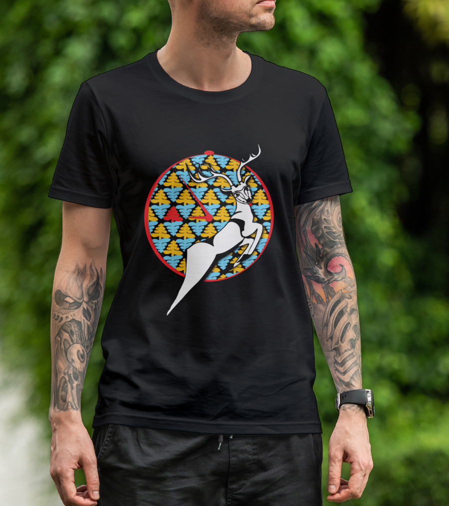New Year Deer Geometric Pattern Circle T-Shirt