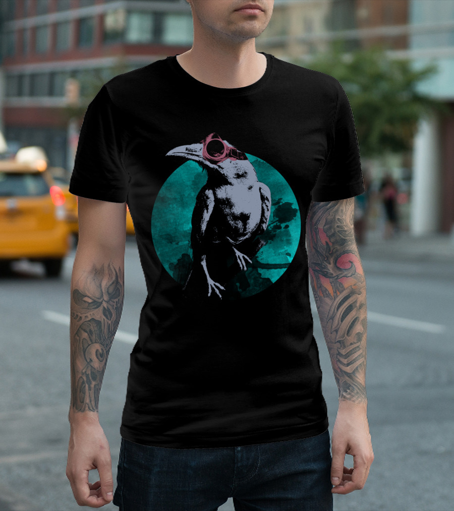 Moon Raven With Goggles On Turquoise Background T-Shirt