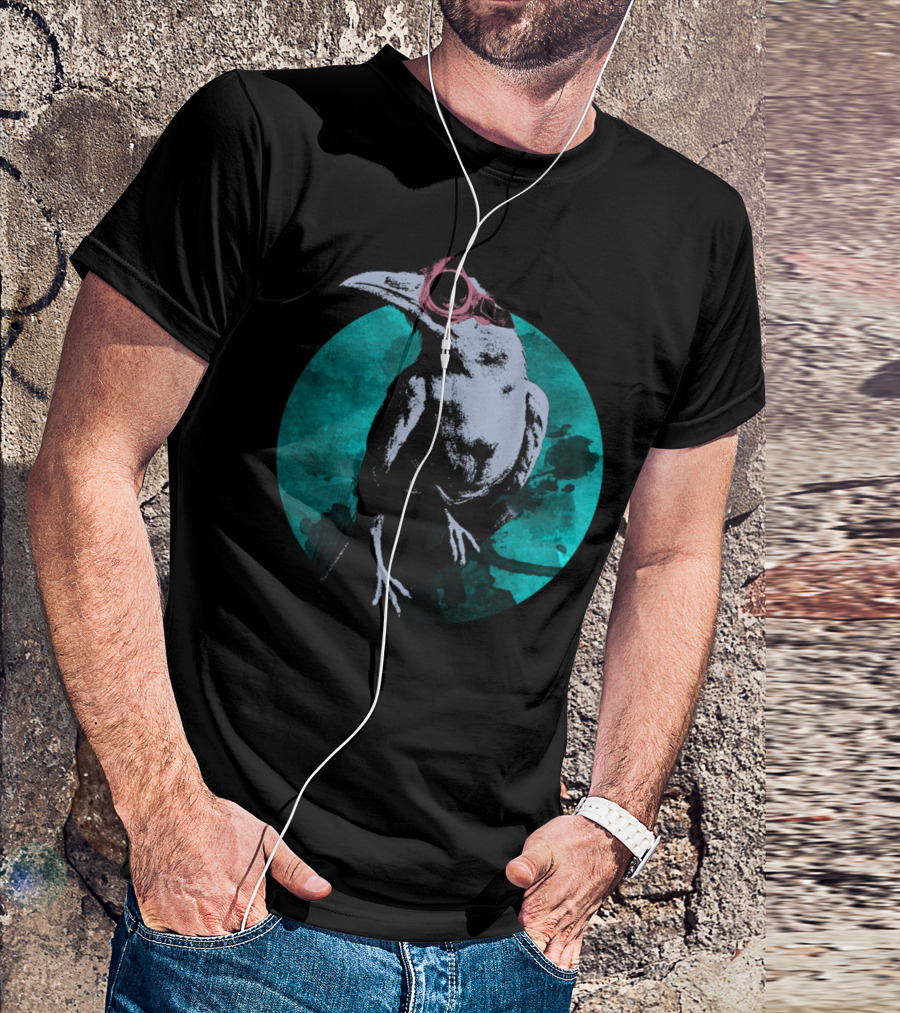 Moon Raven With Goggles On Turquoise Background T-Shirt