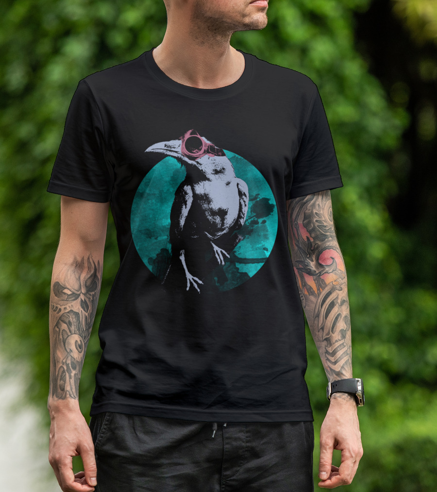 Moon Raven With Goggles On Turquoise Background T-Shirt