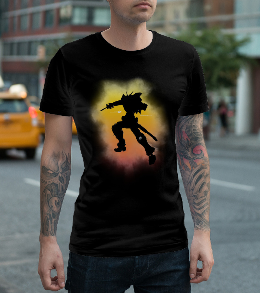 Neon Mecha Silhouette 01 Robot T-Shirt
