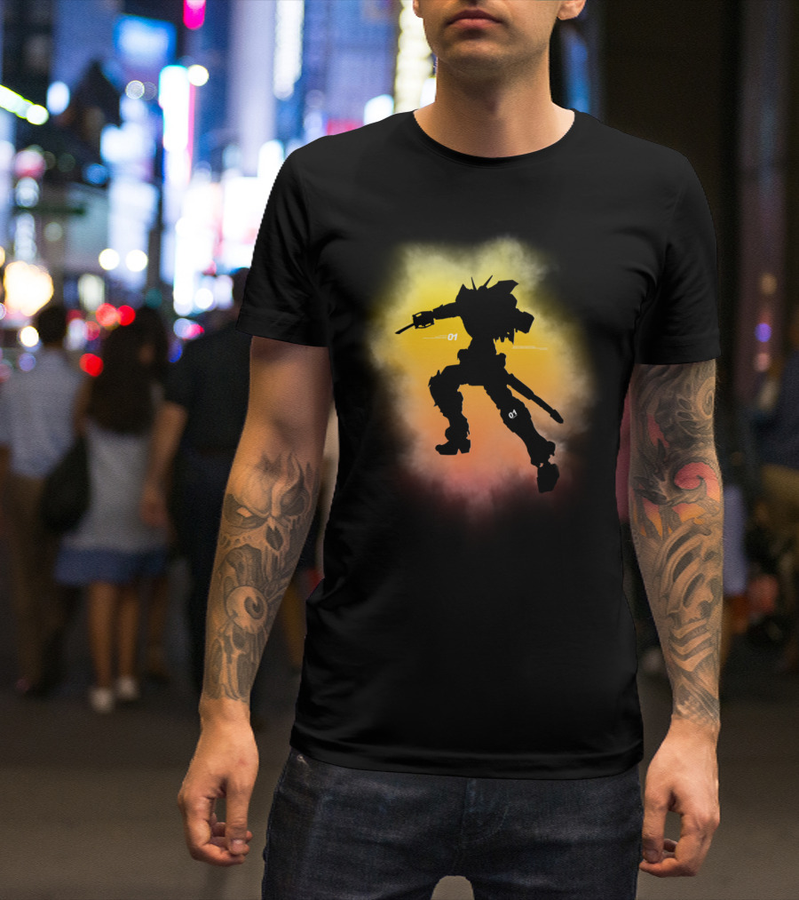 Neon Mecha Silhouette 01 Robot T-Shirt