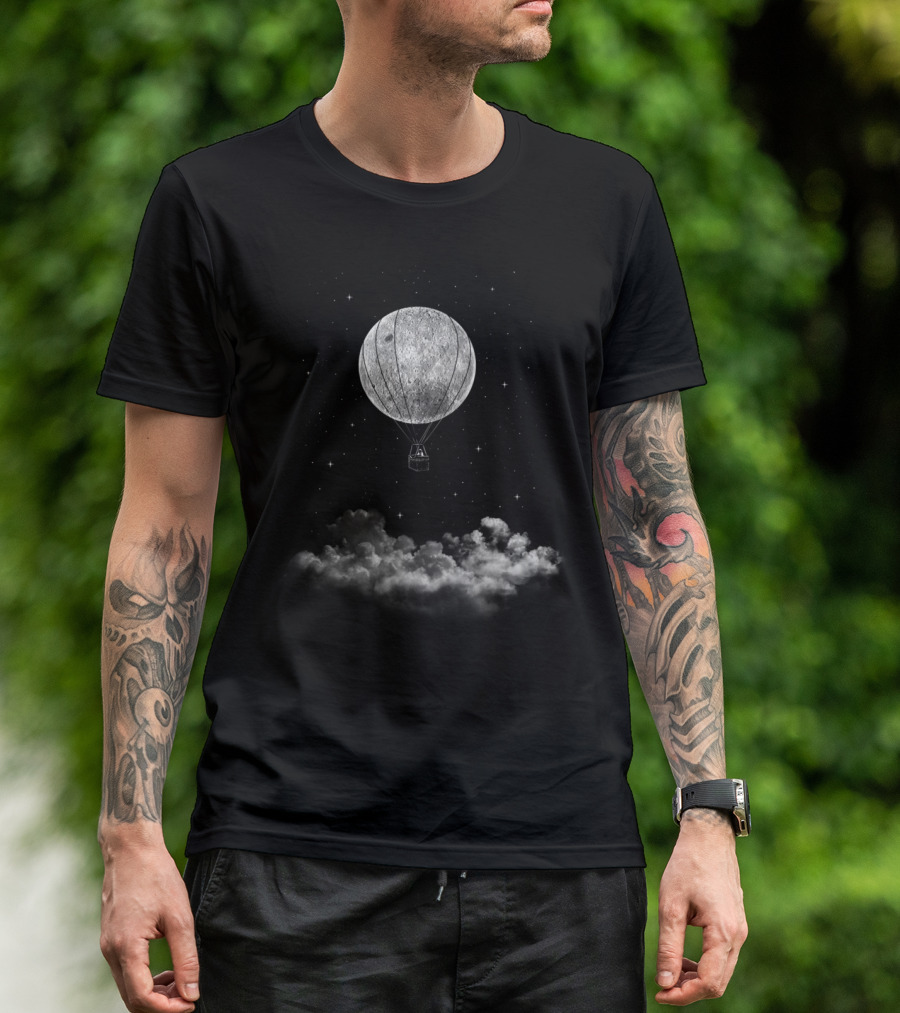 Moon Traveler Balloon Riding Above Clouds T-Shirt