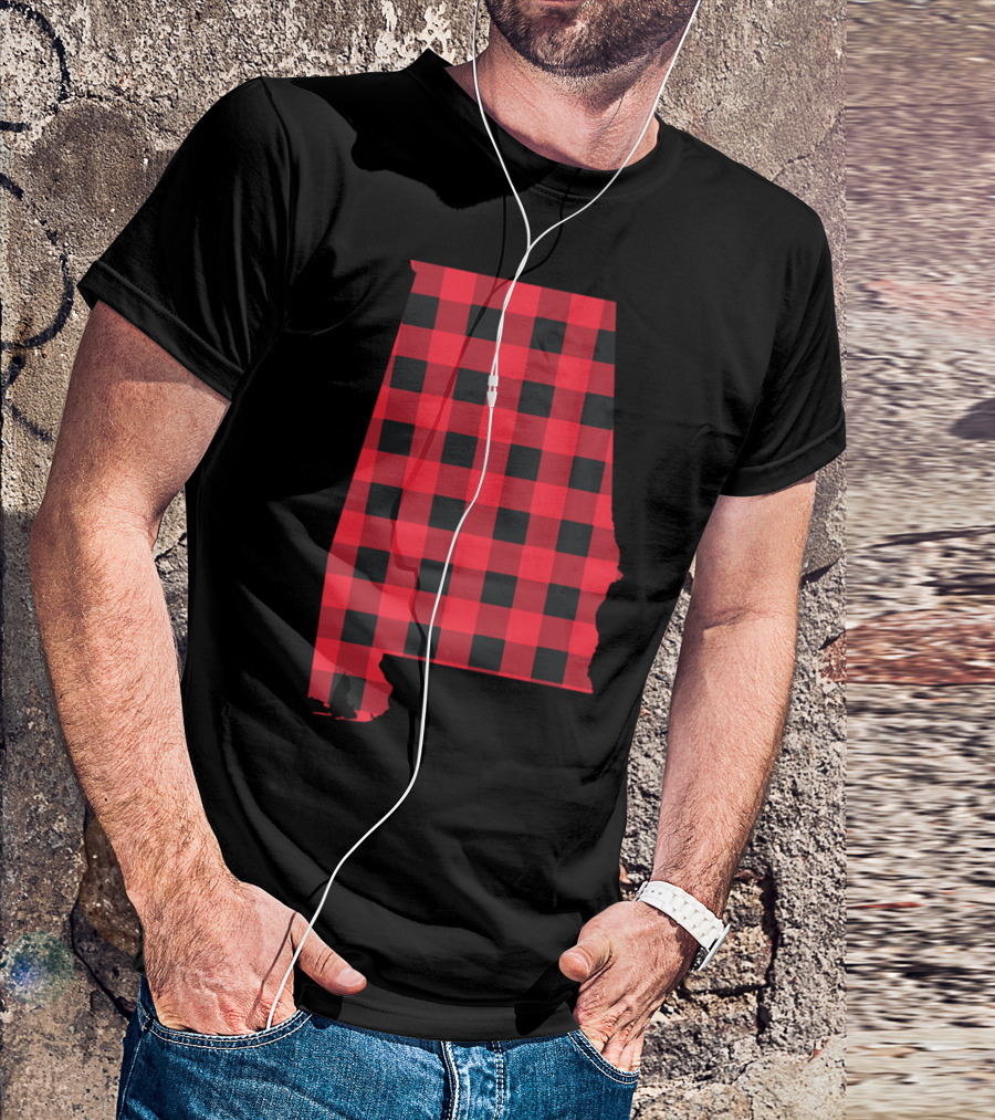Red And Black Checkered State Of Alabama Map T-Shirt