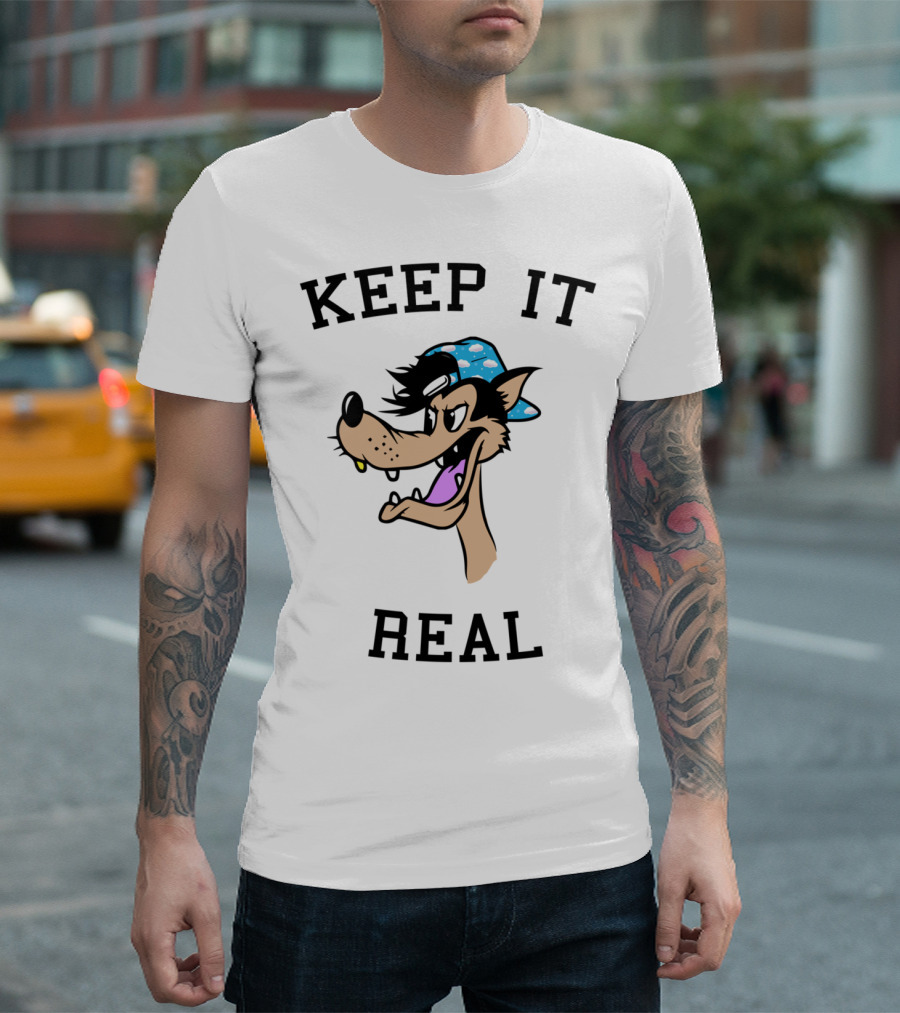 Keep It Real Cartoon Character In Blue Hat T-Shirt