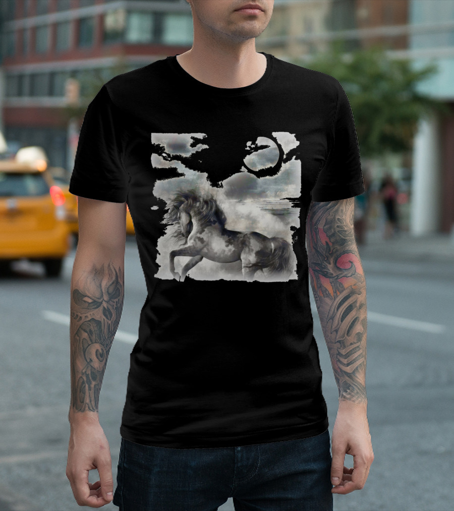Moonlight Gallop Under Cloudy Night Sky T-Shirt