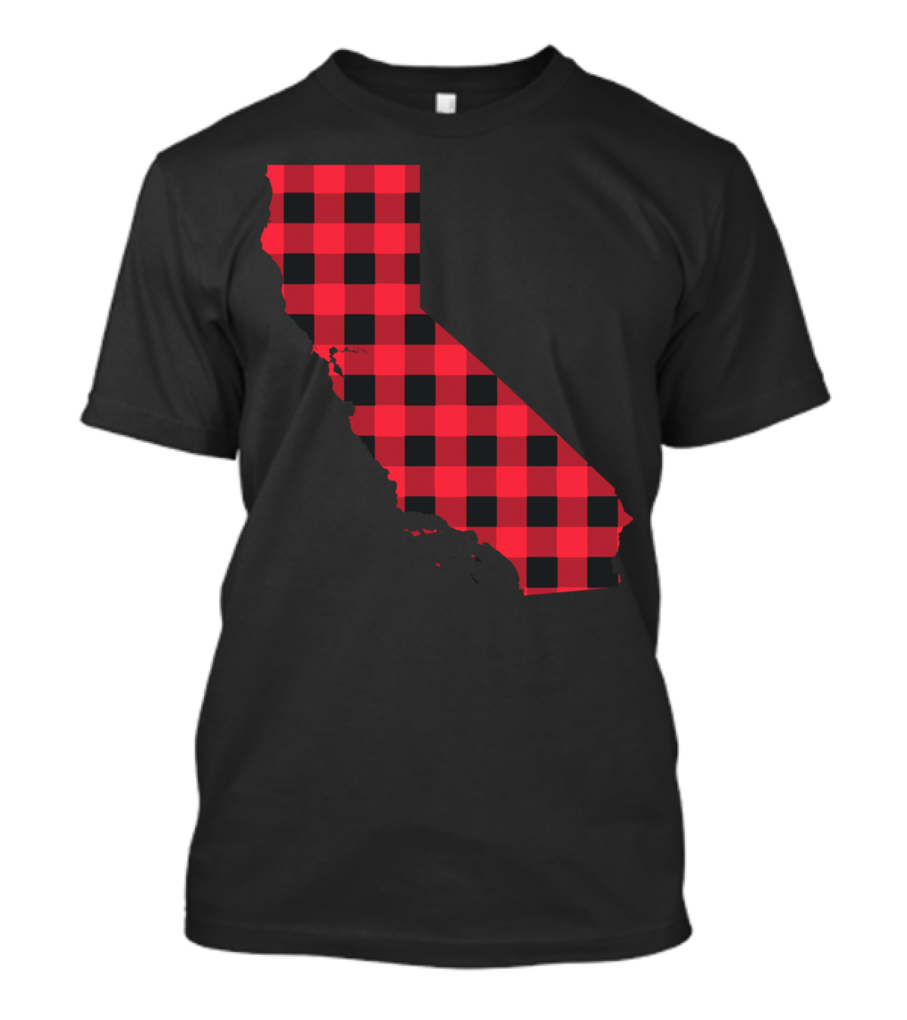 Red And Black Checkered California Silhouette Map T-Shirt