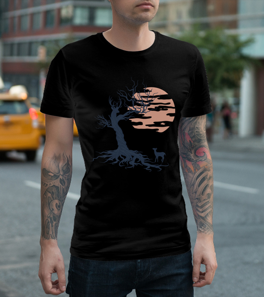 Family Tree Moonlit Deer Scene T-Shirt
