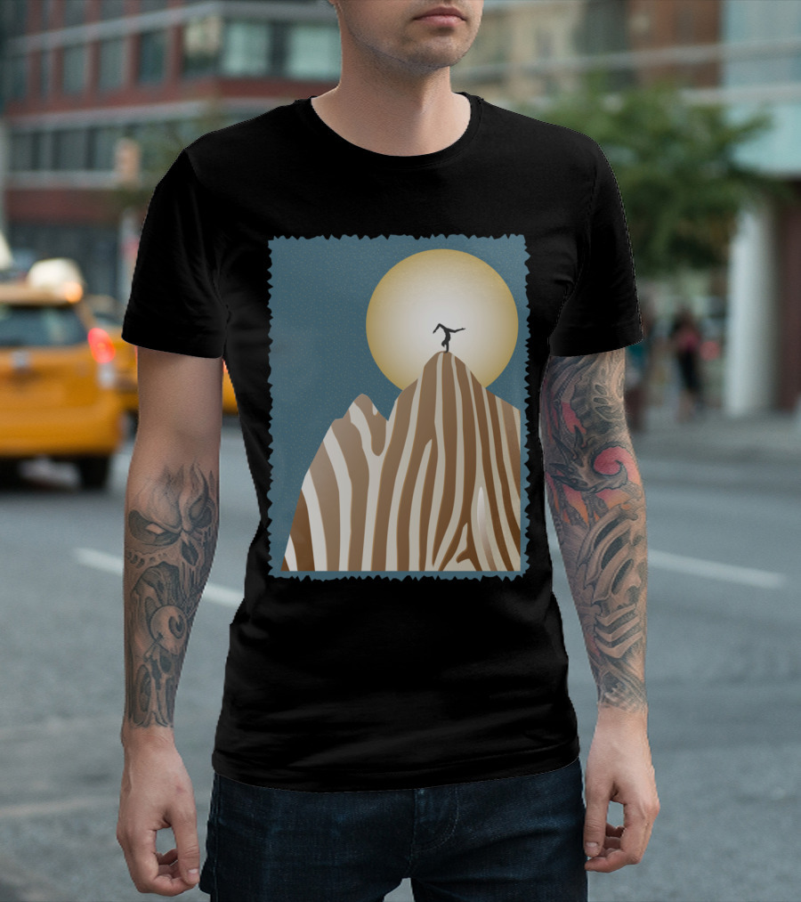 Moonlight Yoga Pose on Zebra Striped Mountain Under Full Moon T-Shirt