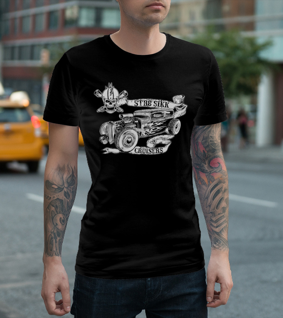 STR8 Sikk Cruisers RatRod Skull Pistons T-Shirt