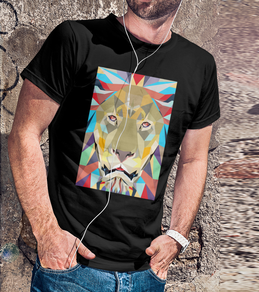 Lion Pop Geometric Colorful Faceted T-Shirt