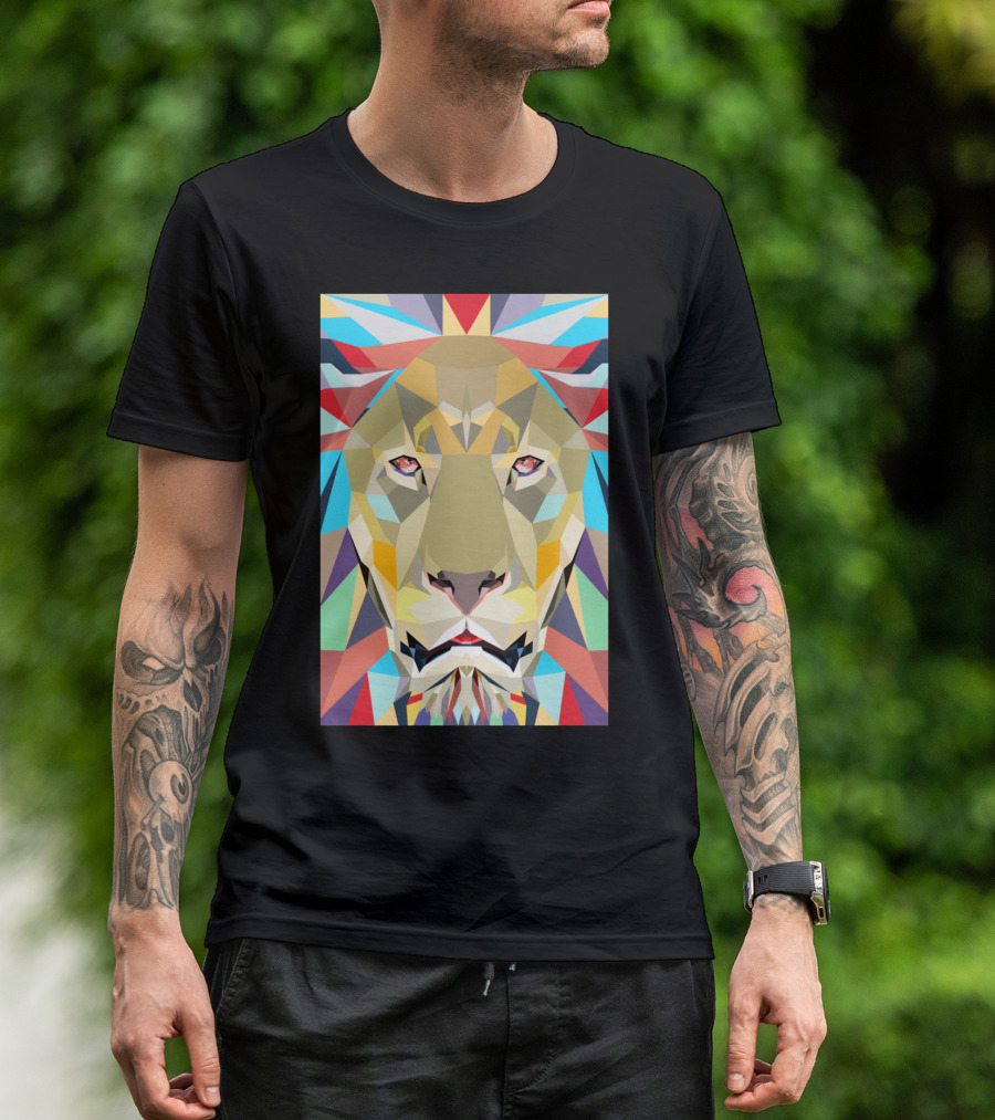 Lion Pop Geometric Colorful Faceted T-Shirt
