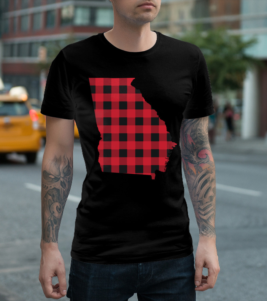 Red And Black Checkered State Of Georgia T-Shirt