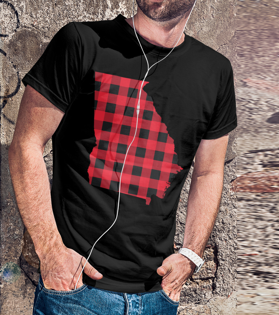 Red And Black Checkered State Of Georgia T-Shirt
