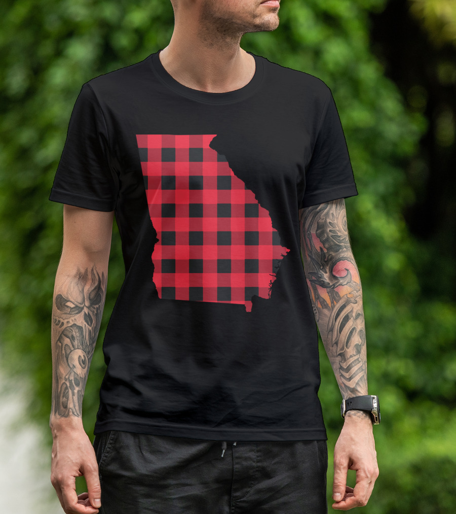 Red And Black Checkered State Of Georgia T-Shirt