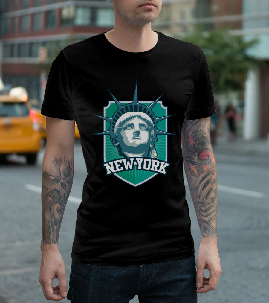 NEW YORK Statue Liberty Badge T-Shirt