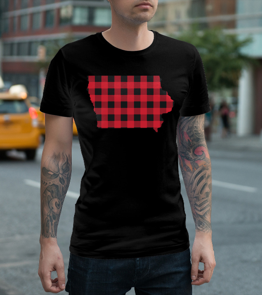 Red And Black Checkered State Map Iowa Plaid T-Shirt