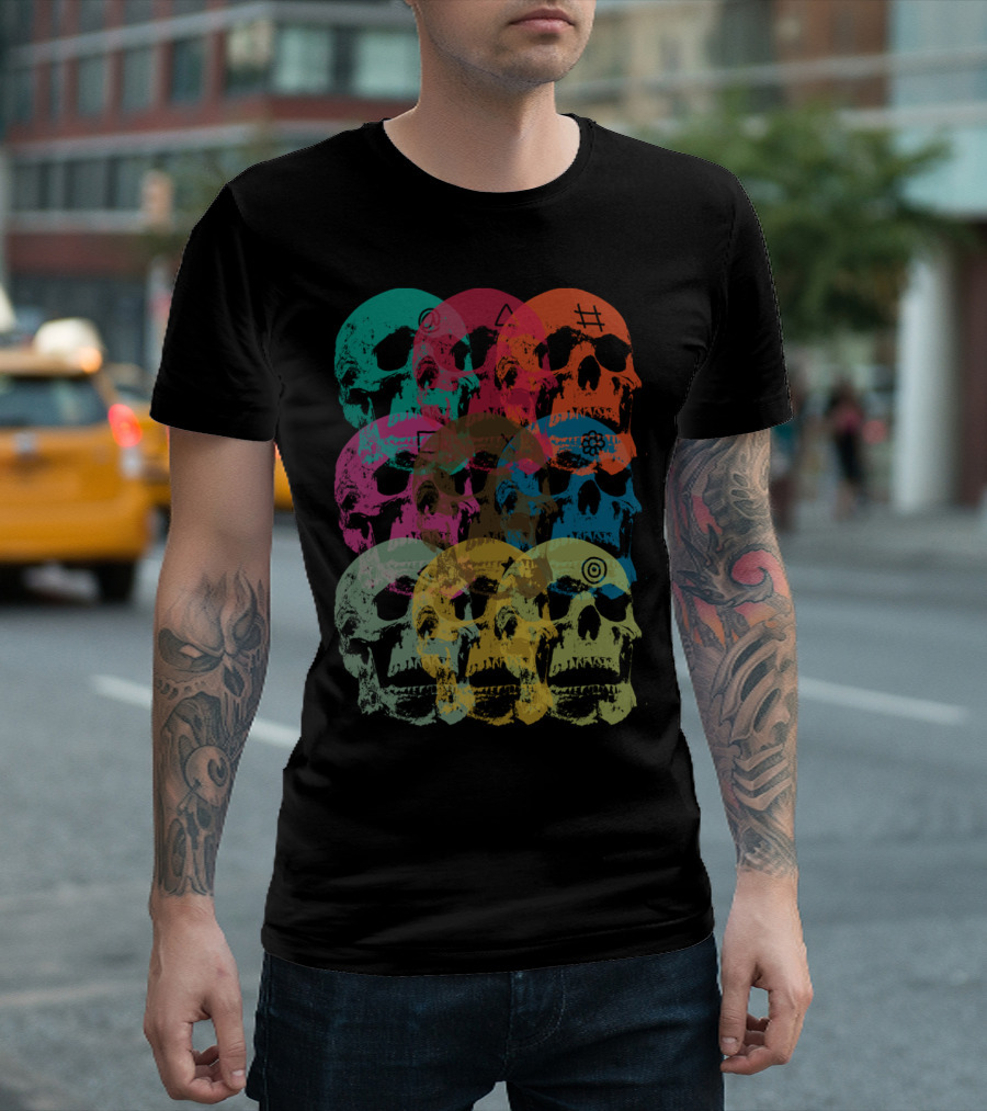 Colorful Skull Pattern with Geometric Symbols Keeping Us Sane T-Shirt