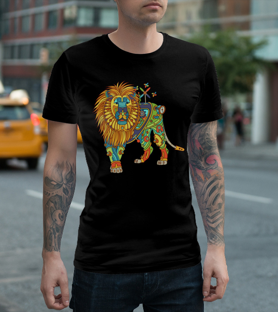 Lion Cool Adults Psychedelic Mech Steampunk T-Shirt