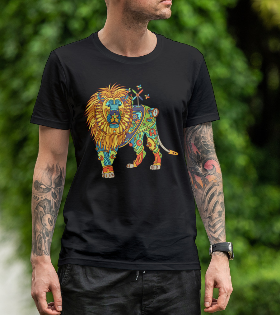 Lion Cool Adults Psychedelic Mech Steampunk T-Shirt