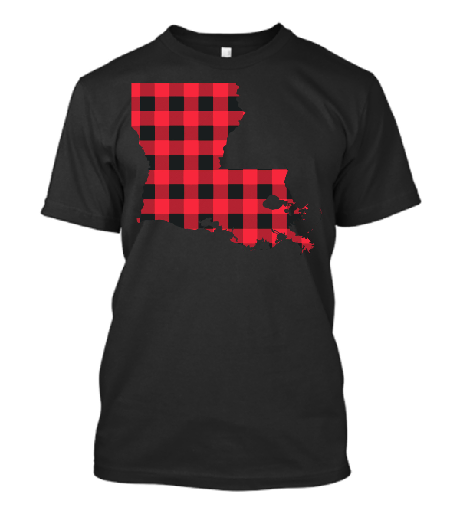 Red And Black Checkered Louisiana Map T-Shirt