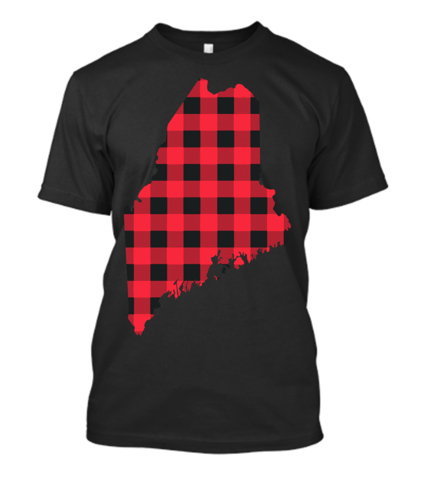 Maine State Silhouette Red And Black Buffalo Checkered T-Shirt