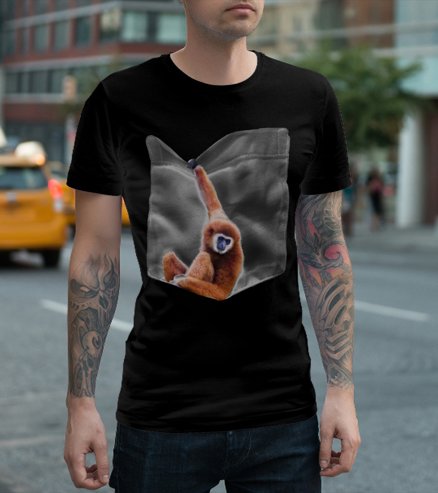 Pocket Monkey Brown Gibbon Hanging Out T-Shirt