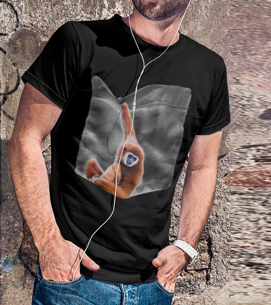 Pocket Monkey Brown Gibbon Hanging Out T-Shirt