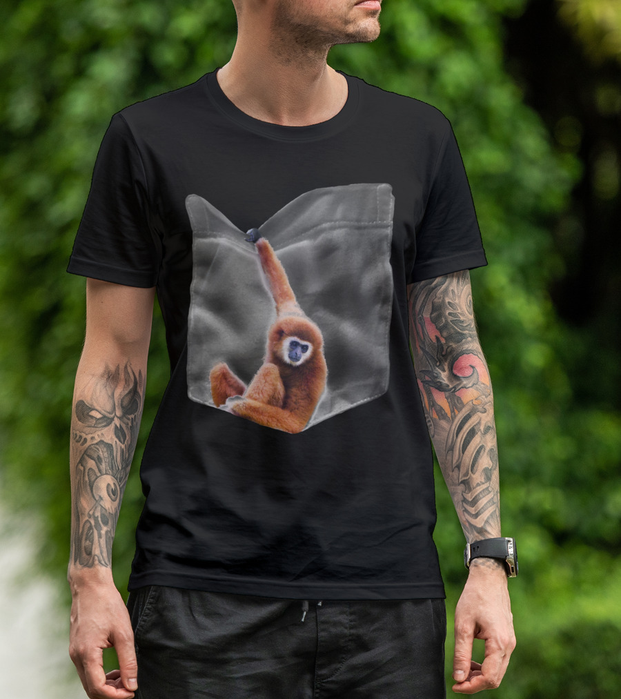 Pocket Monkey Brown Gibbon Hanging Out T-Shirt