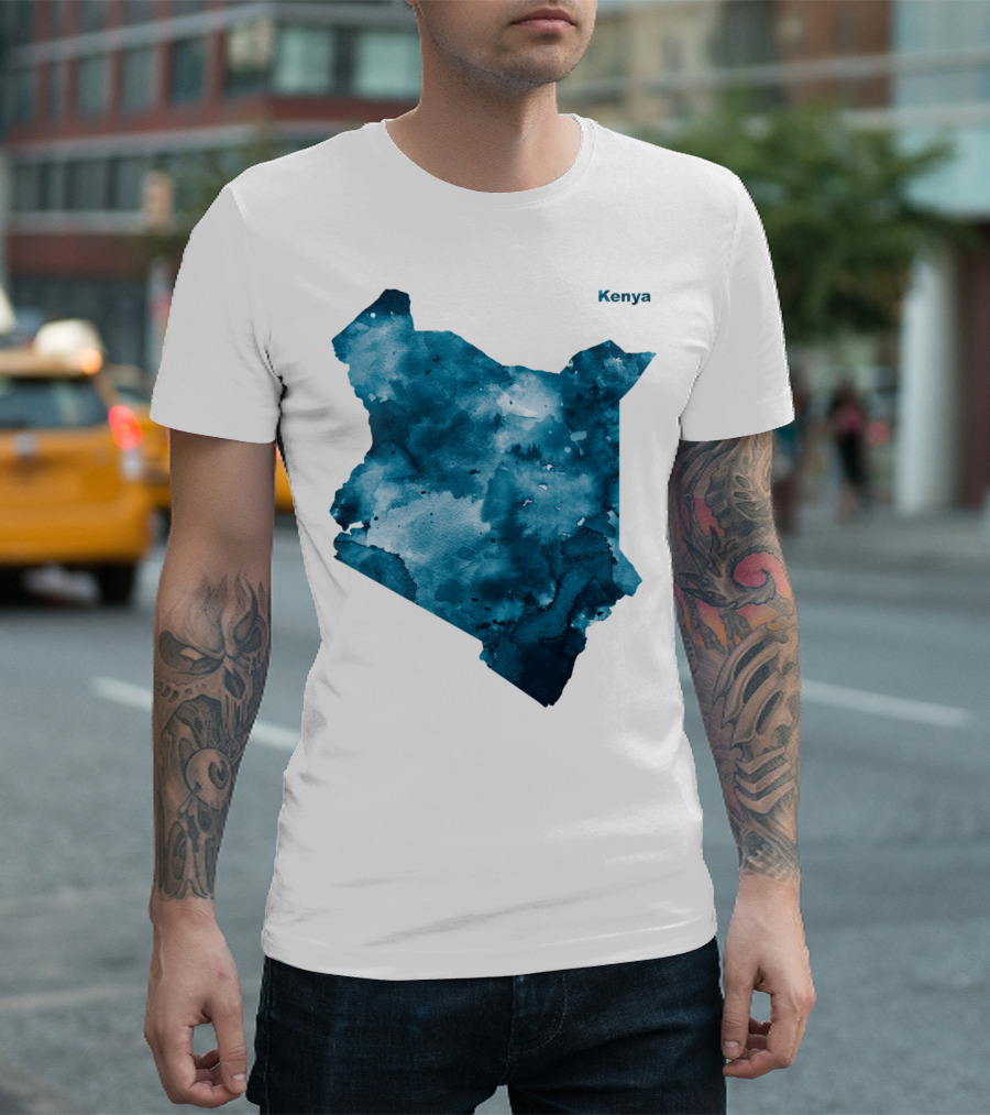 Kenya Blue Watercolor Map T-Shirt