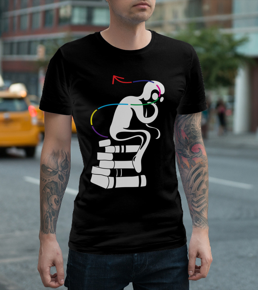 ThinkER Iconic Sculpture on Books with Colorful Lines T-Shirt