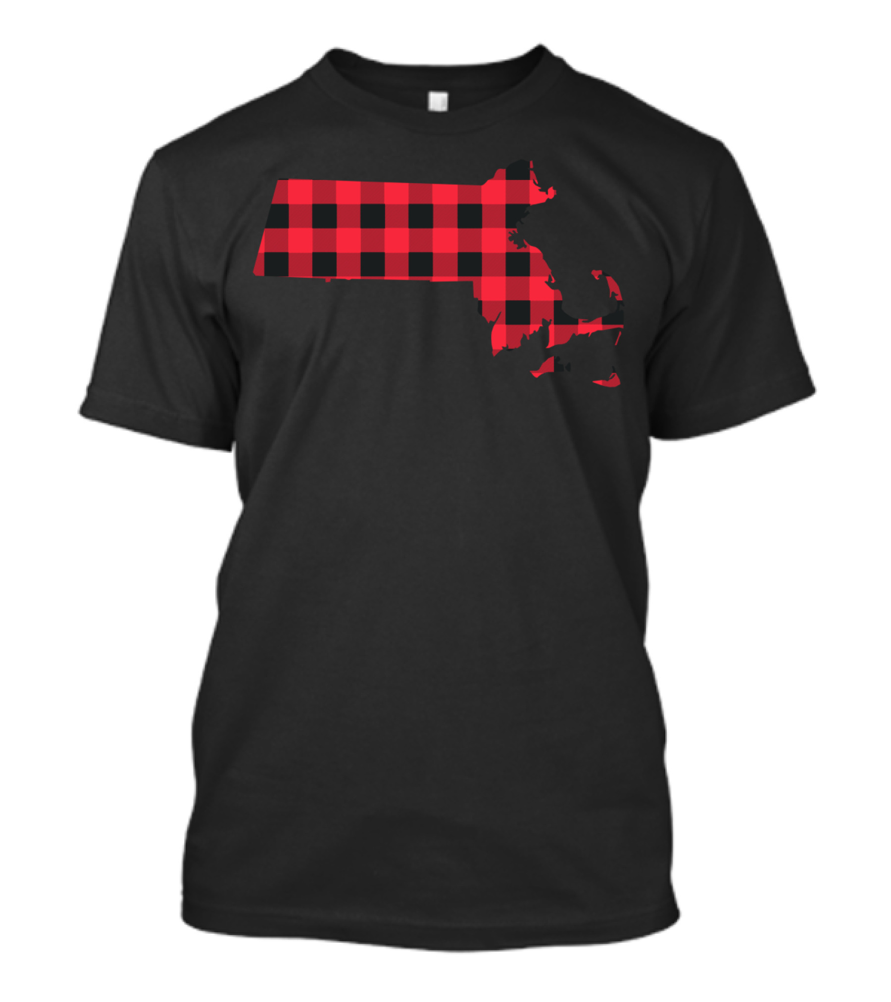 Red And Black Checkered Massachusetts State T-Shirt