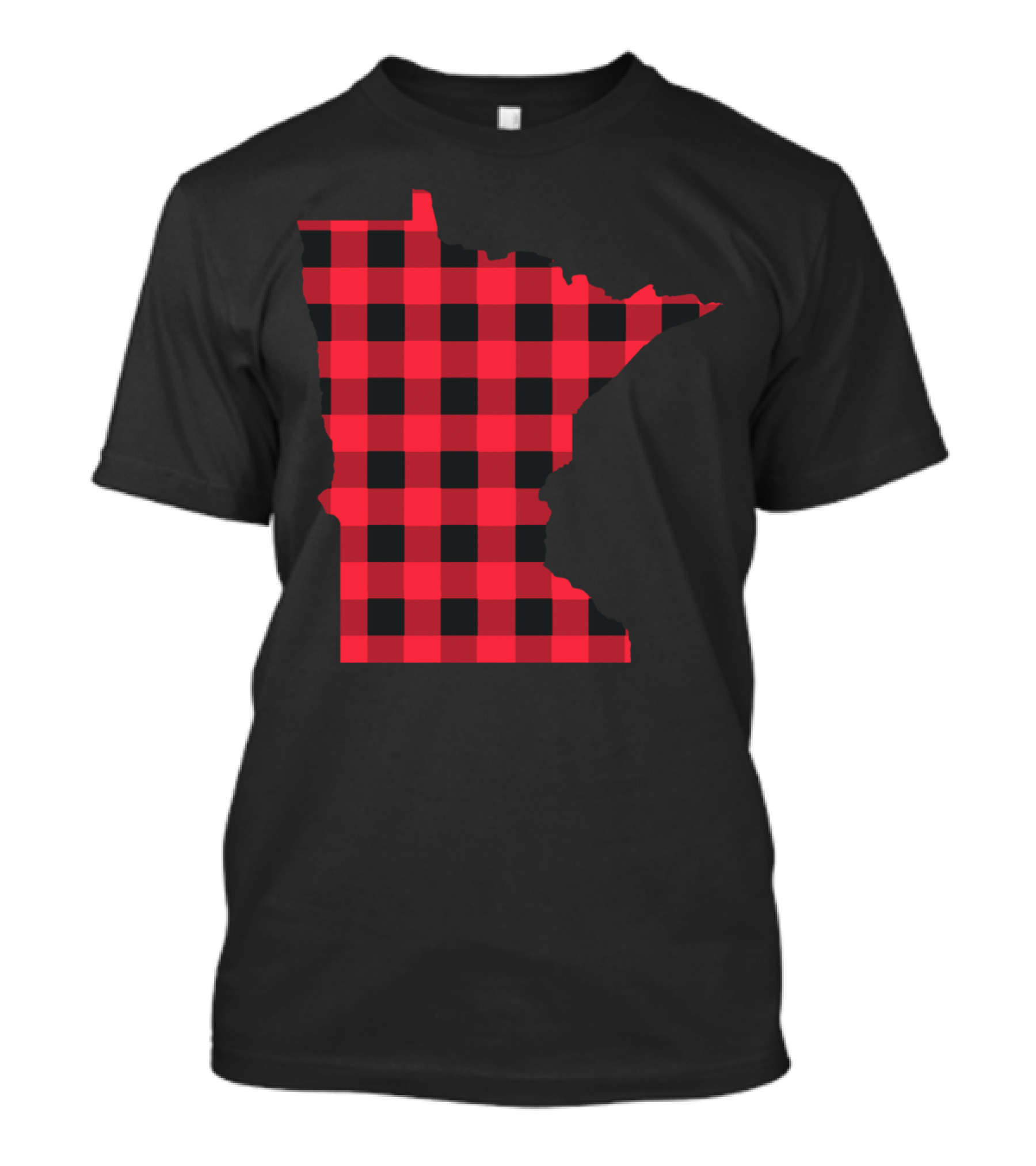 Red And Black Checkered Outline Of Minnesota T-Shirt