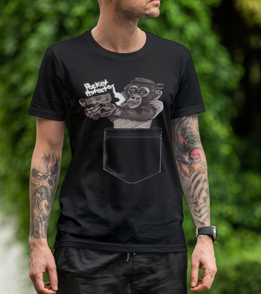 Pocket Protector Smoking Ape With Gun T-Shirt