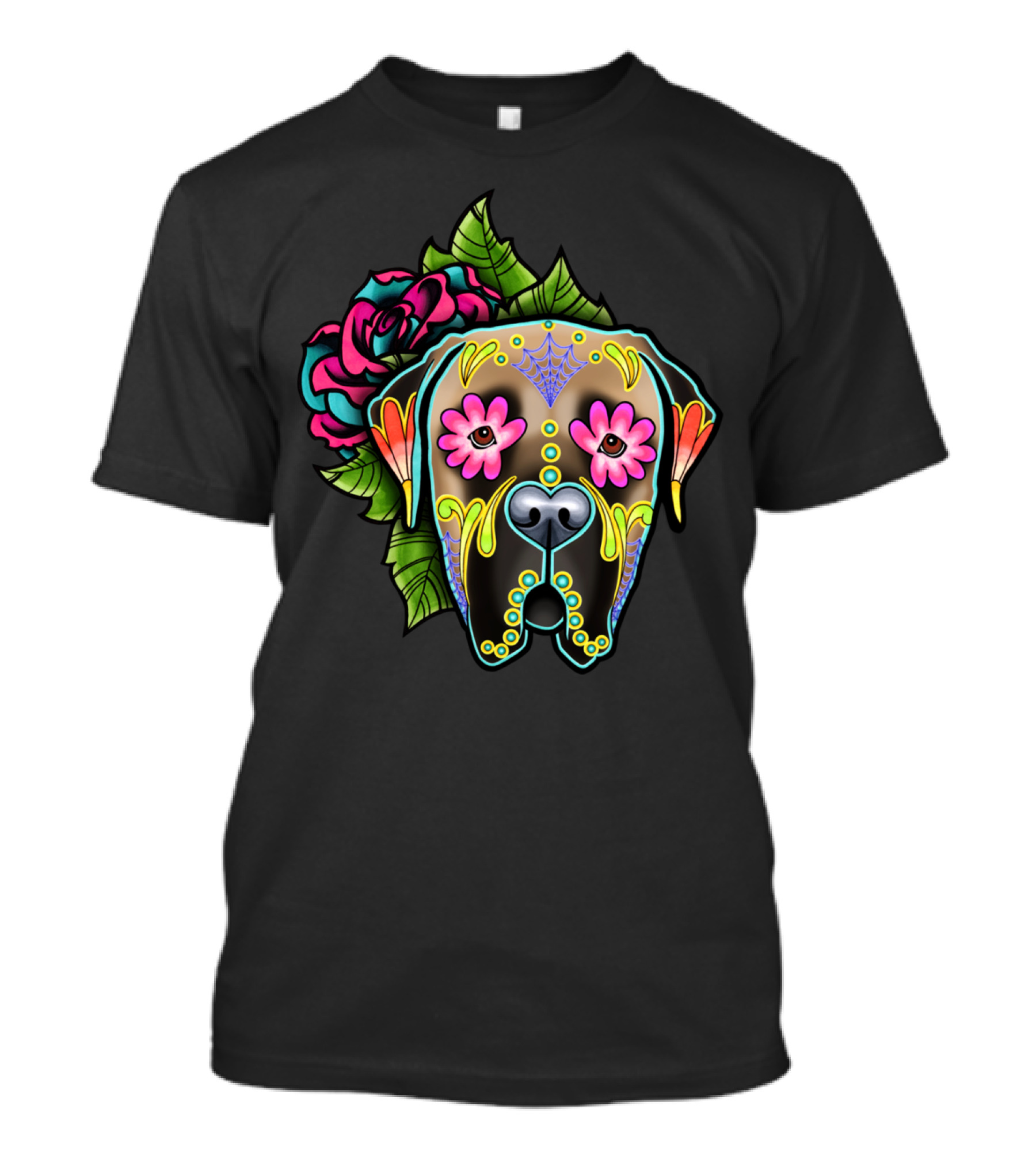 Fawn Mastiff Day Of The Dead Sugar Skull Floral T-Shirt