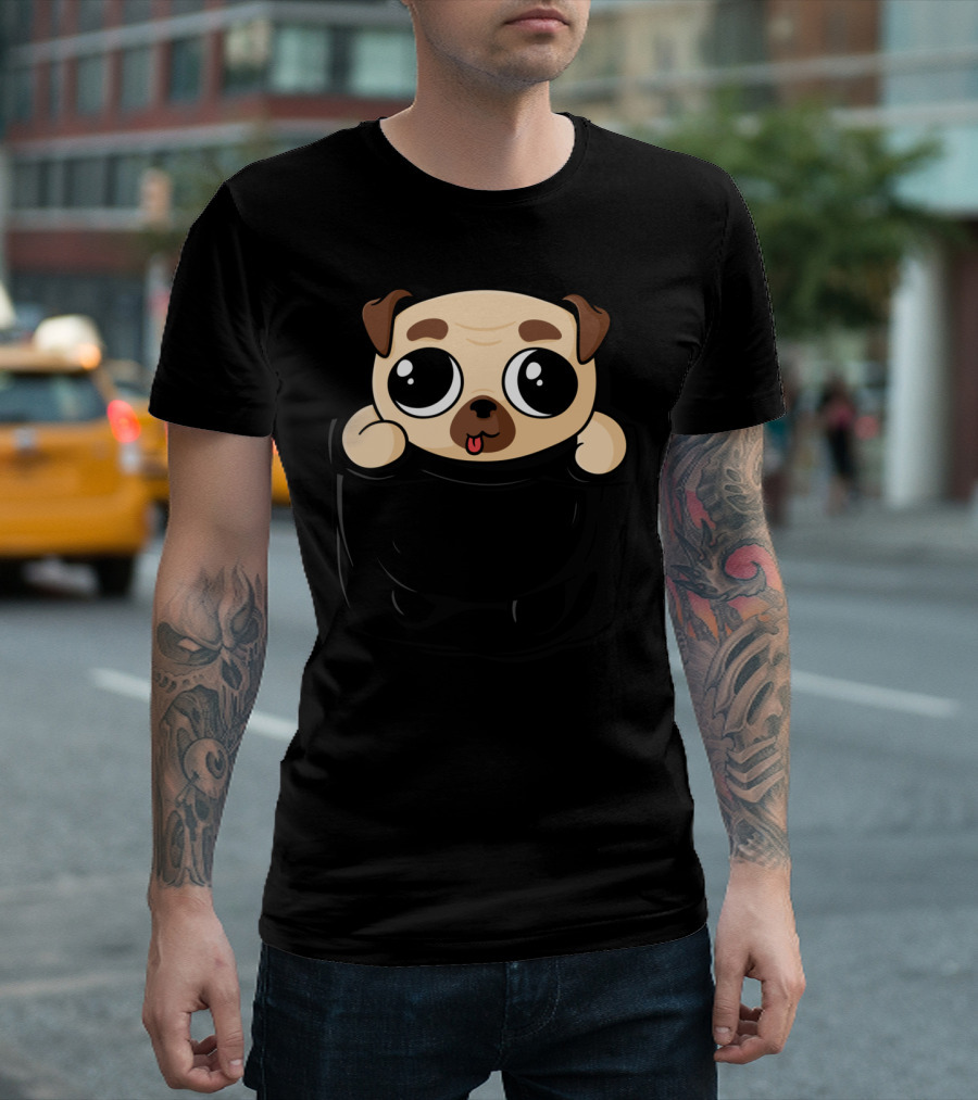 Pocket Pug Puppy In Cartoon T-Shirt