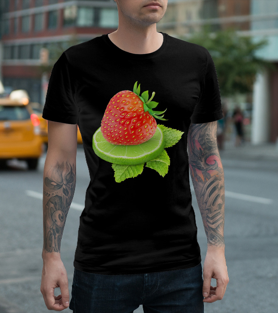 Strawberry and Lime Slice with Mint Leaves T-Shirt