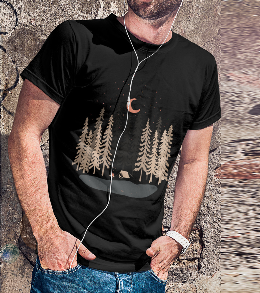 Feeling Small Under Night Sky With Forest And Campfire T-Shirt